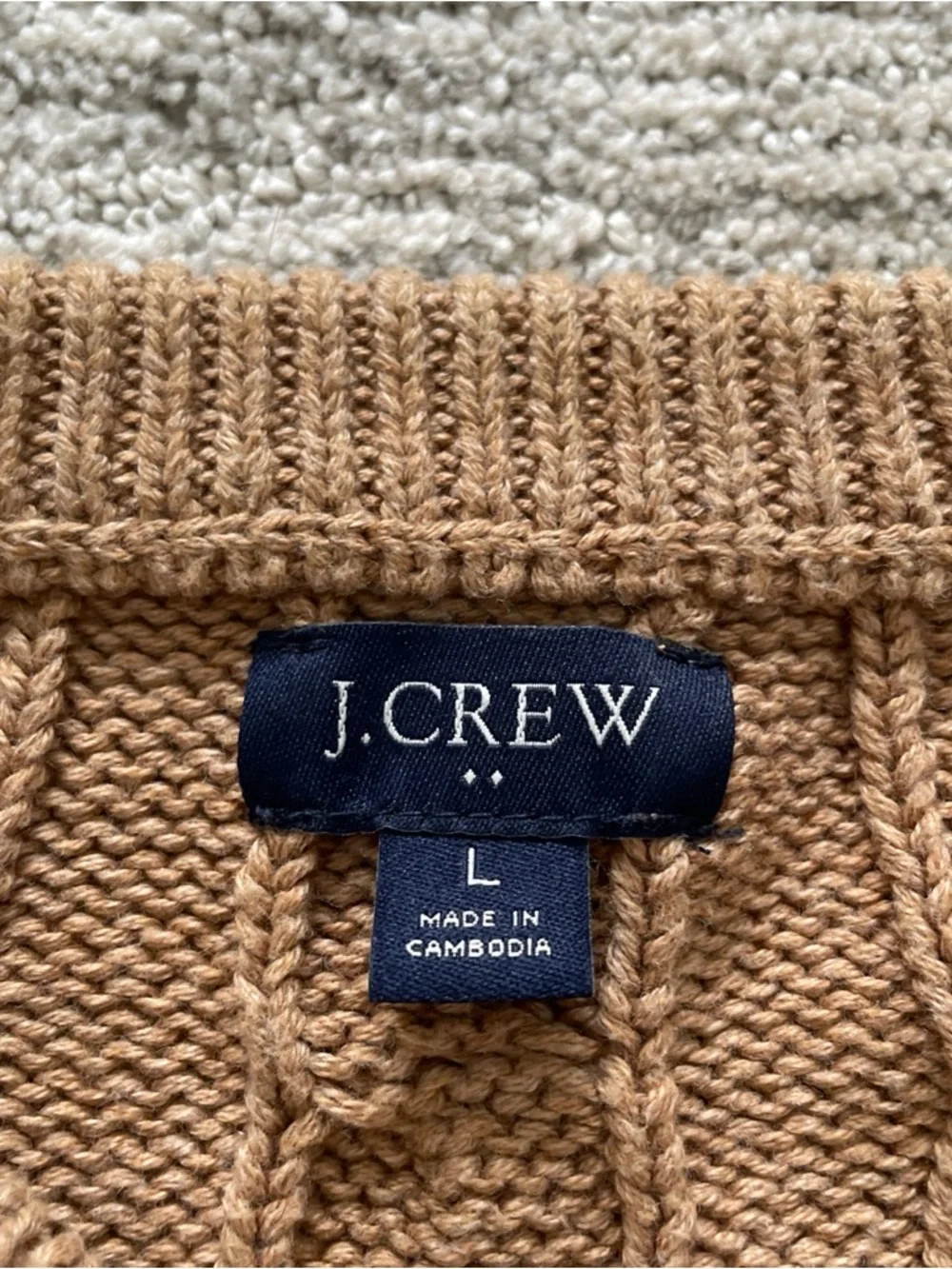 J. Crew Men’s Classic Cable Knit Crewneck Sweater Size Large 100% Cotton Heavy